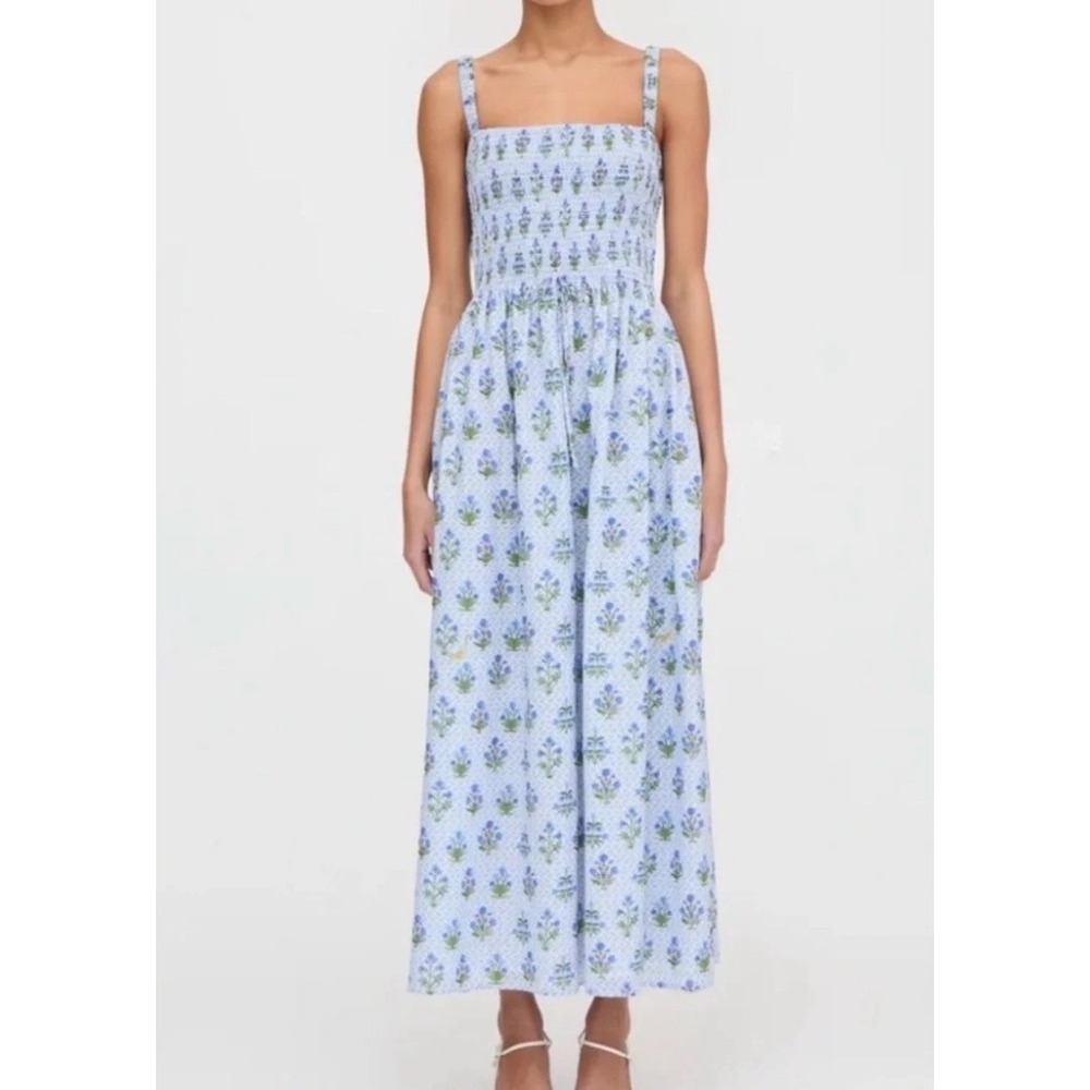 hill house the anita nap dress blue block floral print, women size large